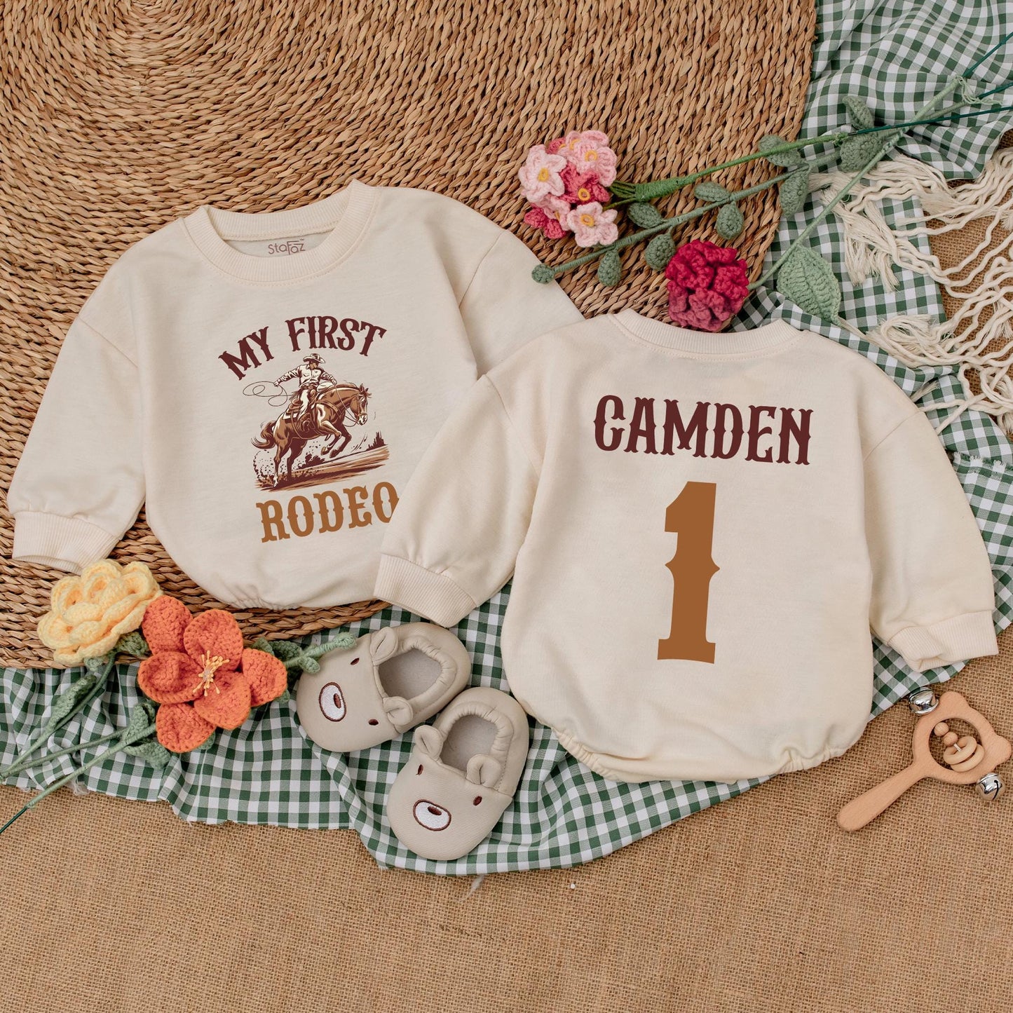 Personalized My First Rodeo Birthday Romper Western Baby Boy Outfit Custom Name First Birthday Bodysuit Baby Shower Gift Outfit