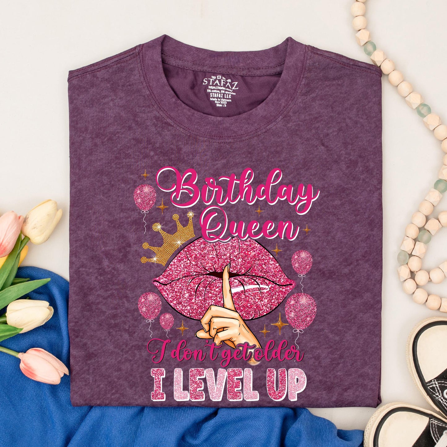 Birthday Queen Rhinestone Sequin Mix Birthday Shirt Women Sparkly Custom Design Tee Gift