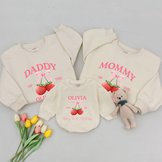 Mommy and Me Berry First Birthday Shirt Matching Family Outfit Sweet Pink Strawberry 1st Birthday Tee for Mom Dad and Baby Girl Boy Celebration