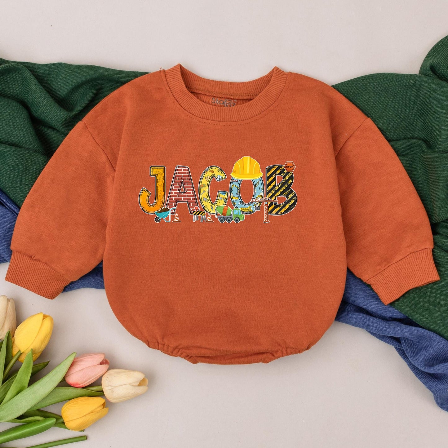 Personalized Name Construction Birthday Romper for Boys Excavator Dump Truck Baby Shower Gift Newborn Bodysuit Comfortable Infant Outfit