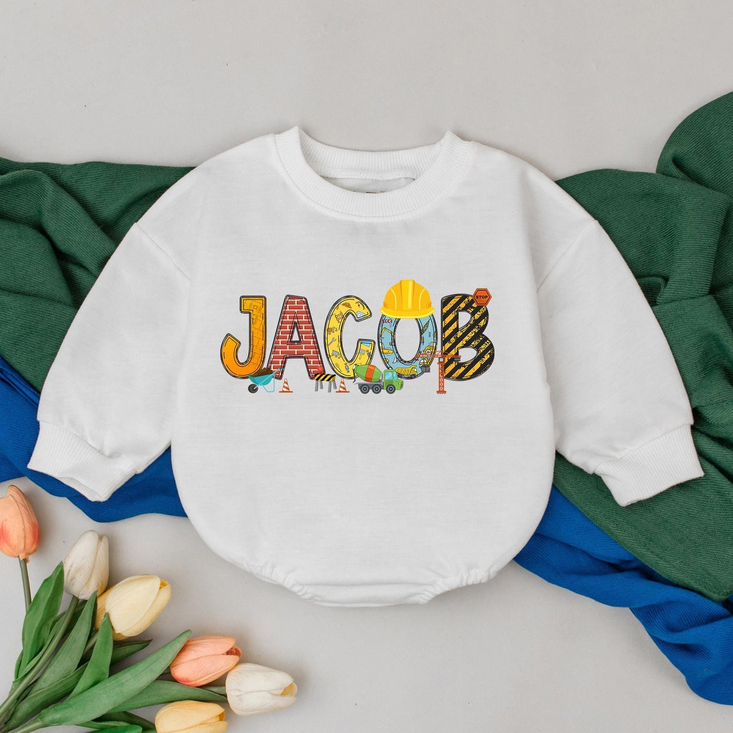 Personalized Name Construction Birthday Romper for Boys Excavator Dump Truck Baby Shower Gift Newborn Bodysuit Comfortable Infant Outfit