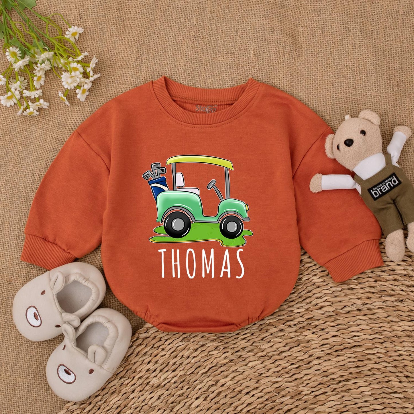 Personalized Future Golfer Romper: Green Golf Cart Bubble Outfit, Daddy's Golfing Buddy, Hole in One Baby Bodysuit, Perfect Newborn Gift, Little Golfer Attire