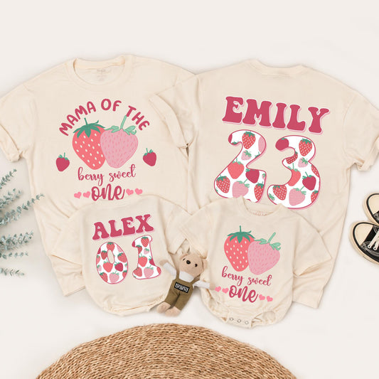 Matching Berry Sweet Family Birthday Shirts, Mommy & Me First Birthday Outfits, Strawberry Theme, Custom Name