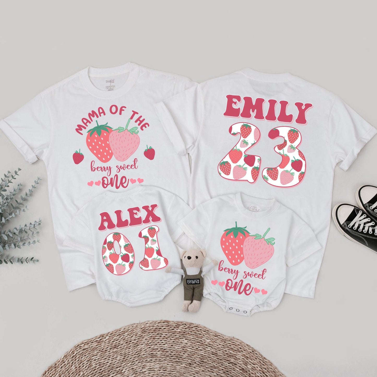 Matching Berry Sweet Family Birthday Shirts, Mommy & Me First Birthday Outfits, Strawberry Theme, Custom Name