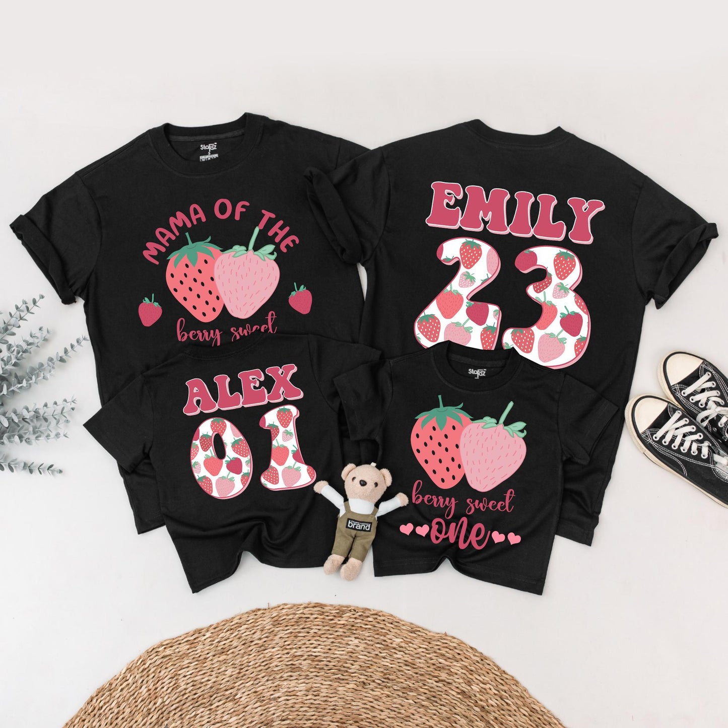 Matching Berry Sweet Family Birthday Shirts, Mommy & Me First Birthday Outfits, Strawberry Theme, Custom Name