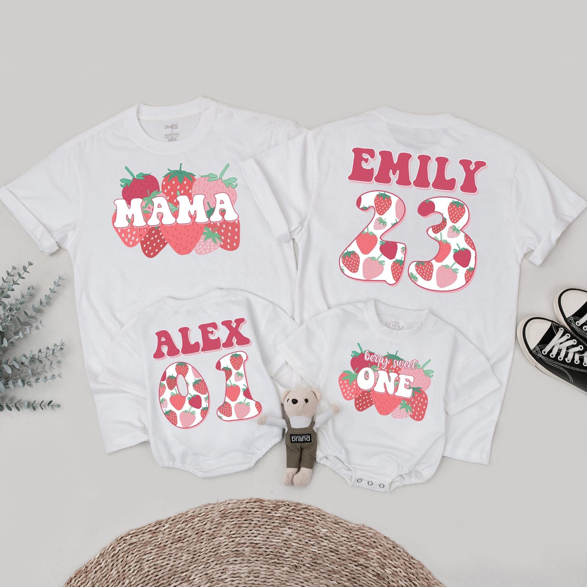 Berry Sweet First Birthday Family Matching Shirts Mama & Me Strawberry Theme Outfit Toddler 1st Birthday Celebration Joyful