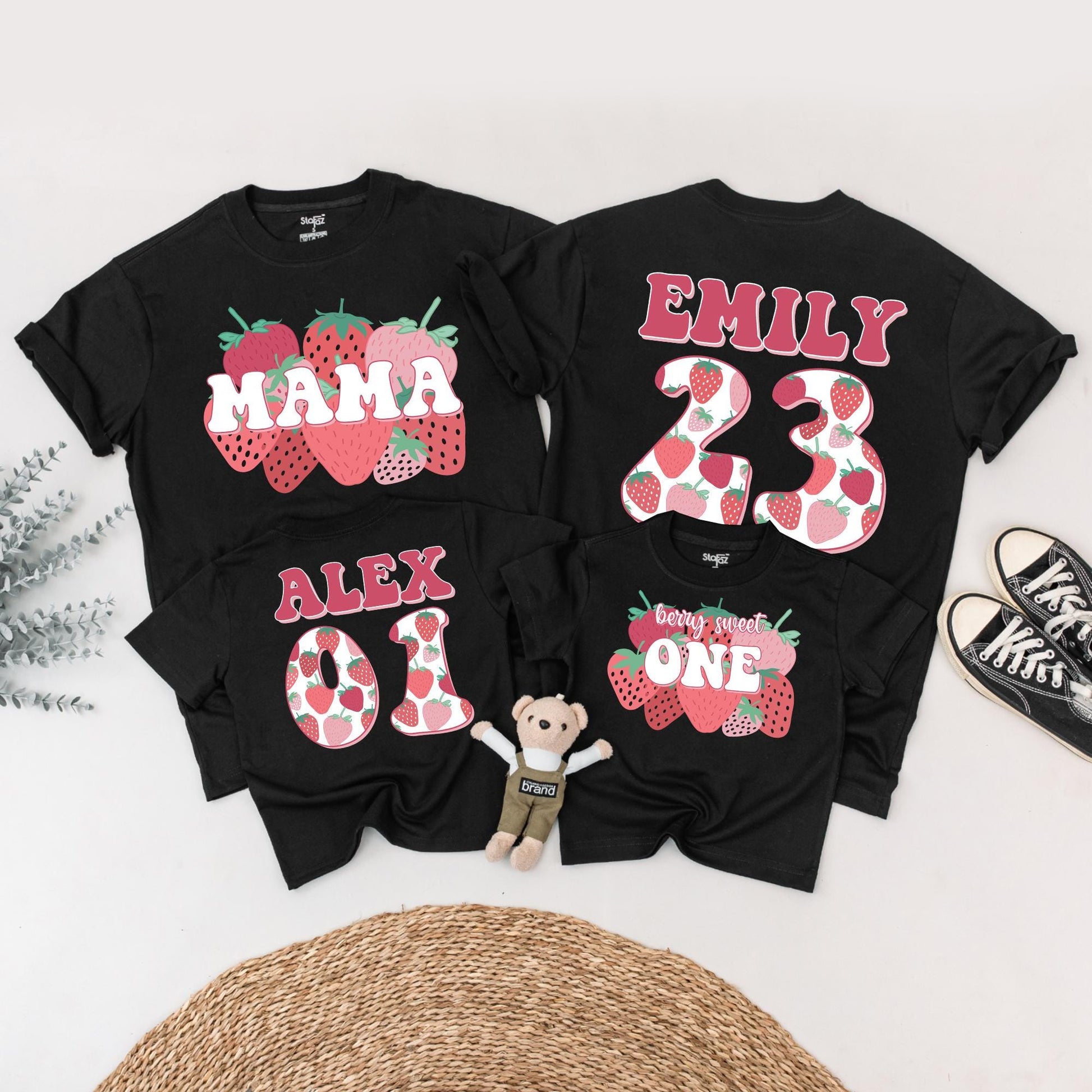 Berry Sweet First Birthday Family Matching Shirts Mama & Me Strawberry Theme Outfit Toddler 1st Birthday Celebration Joyful