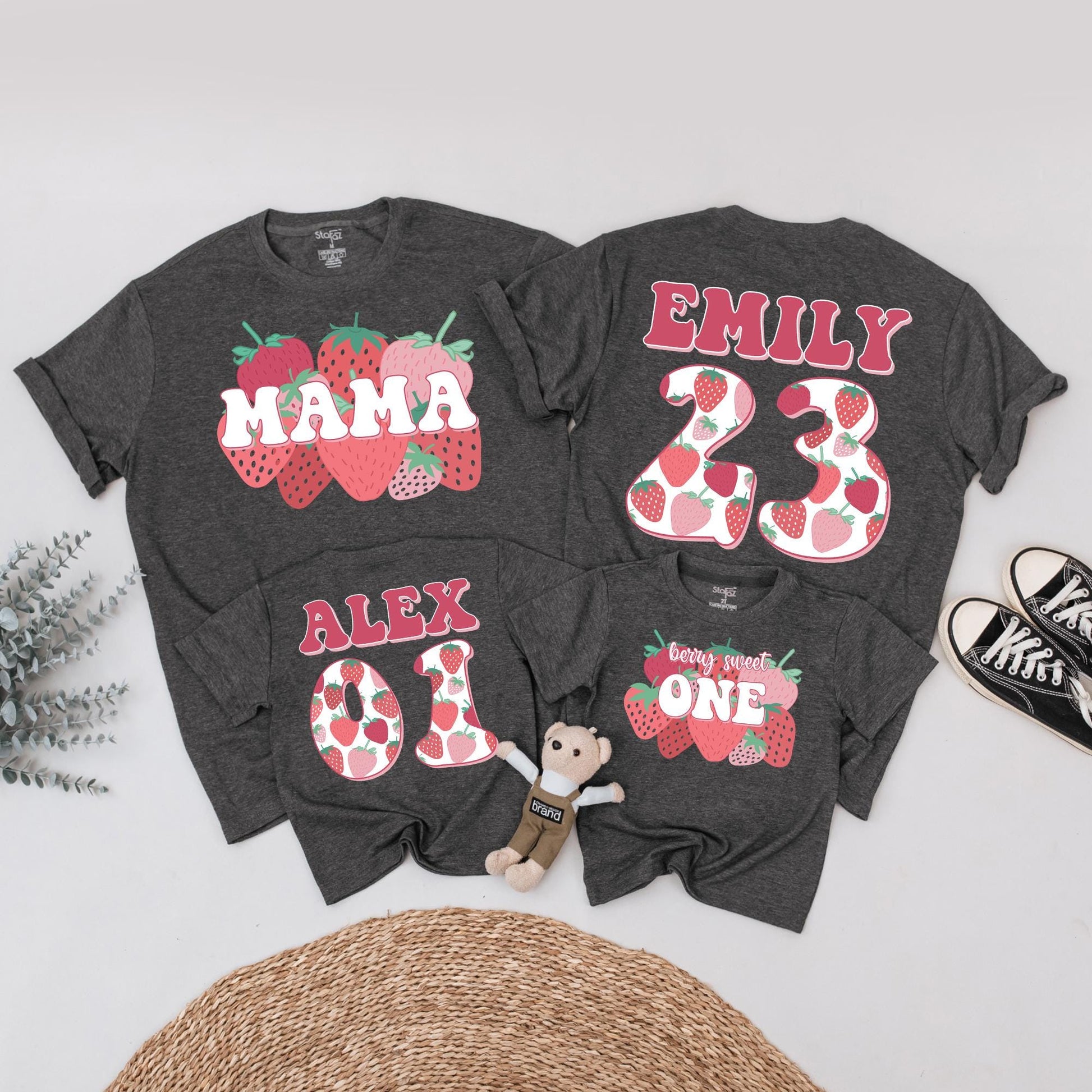 Berry Sweet First Birthday Family Matching Shirts Mama & Me Strawberry Theme Outfit Toddler 1st Birthday Celebration Joyful