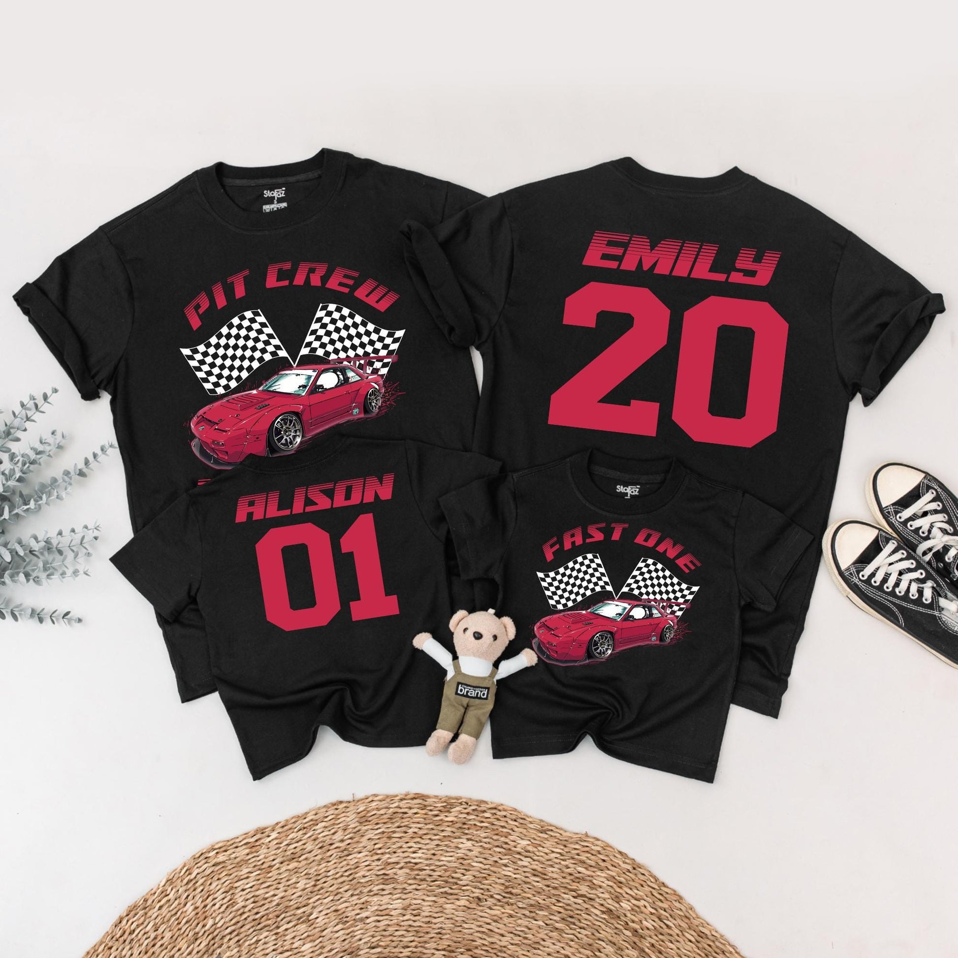Fast One Birthday Boy Shirt, Pit Crew Race Car Tee, First Birthday Party Family Matching Outfit, Checkered Flag 1st Birthday, Red Car Racing (134)