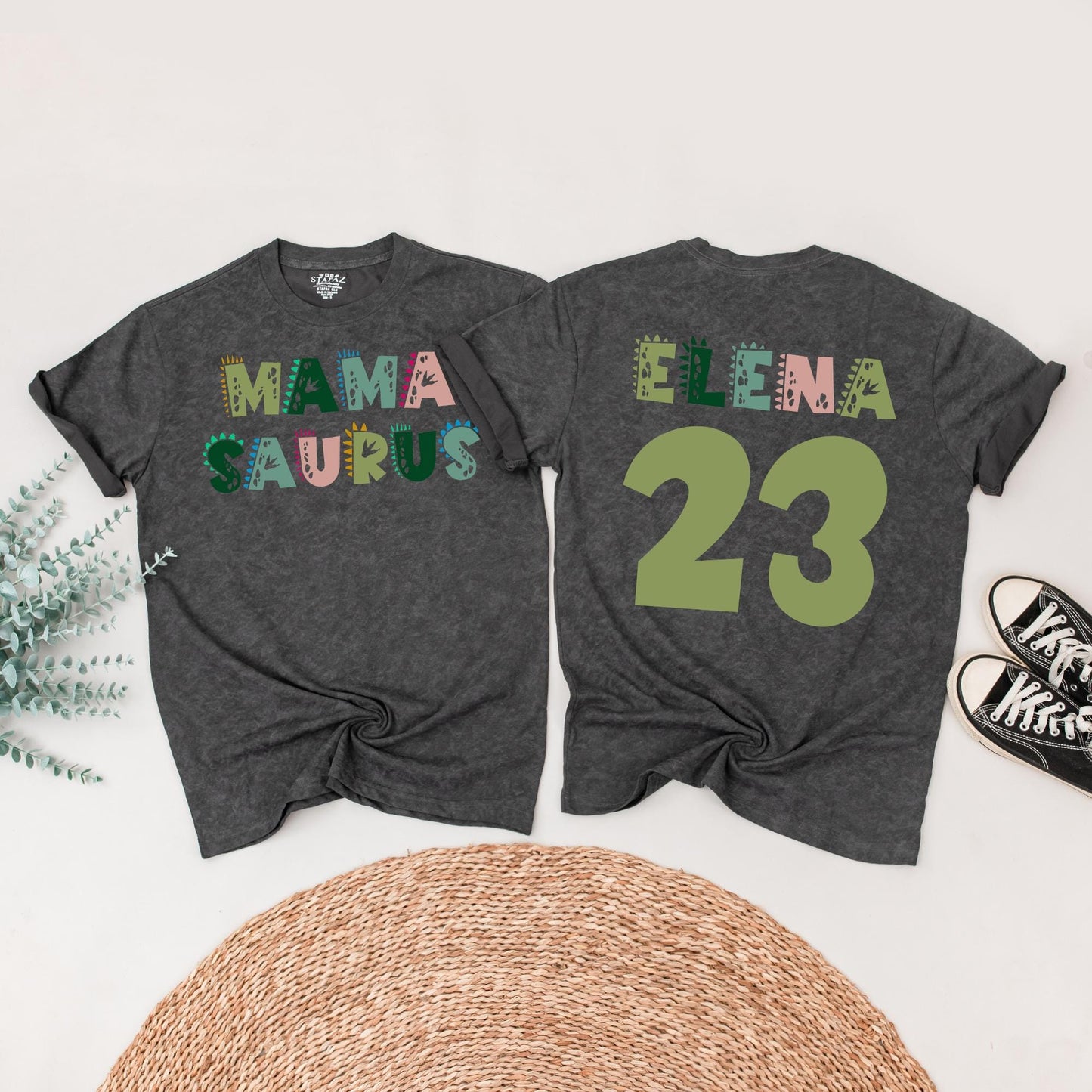 Personalized Mama Saurus Dada Saurus Matching Family Dinosaur Birthday Shirts Kids 1st Dino Tee Custom Whimsical Green Pink Design