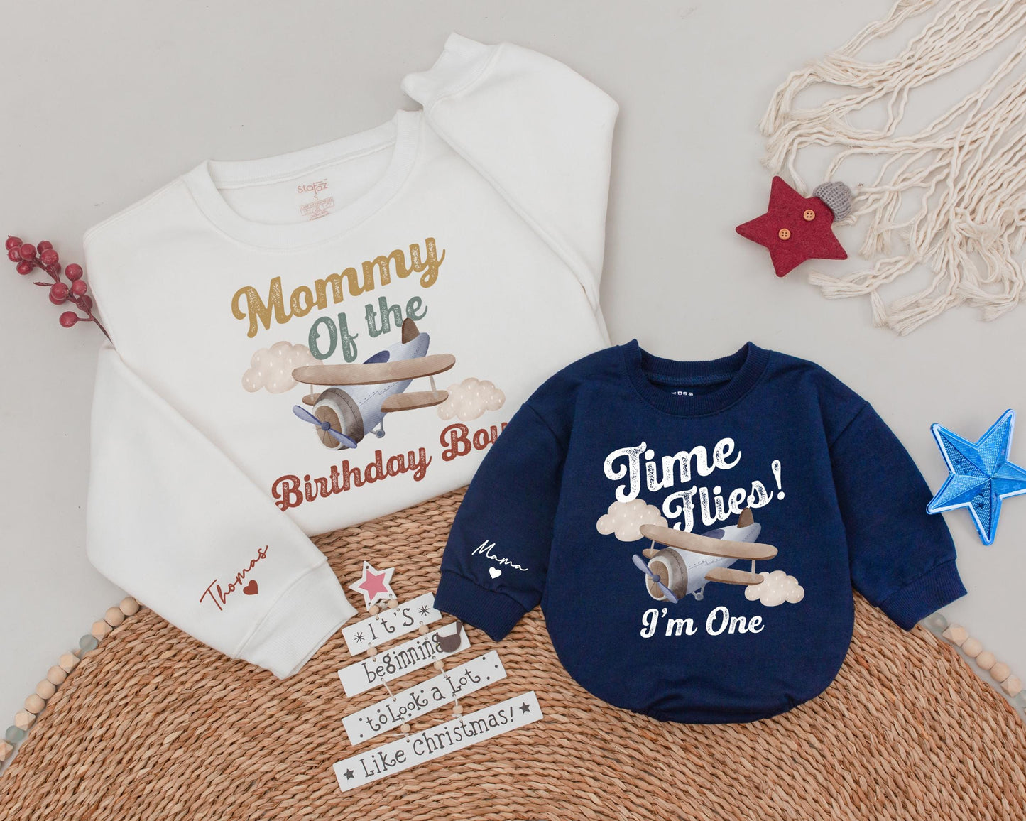 Time Flies Birthday Sweatshirt Flying Into One Vintage Airplane Birthday Party Flight Crew Family Shirt