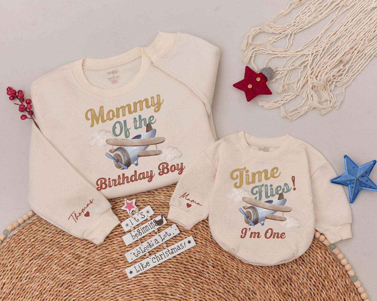 Time Flies Birthday Sweatshirt Flying Into One Vintage Airplane Birthday Party Flight Crew Family Shirt