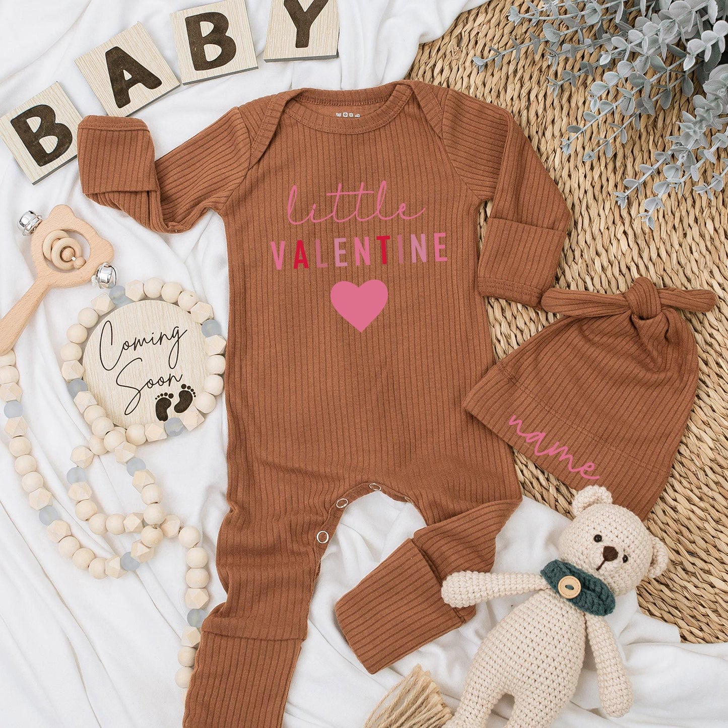Sweet Valentine Baby Bodysuit and Hat Set Adorable Newborn Valentine's Day Custom Outfit Perfect Gift for New Arrivals