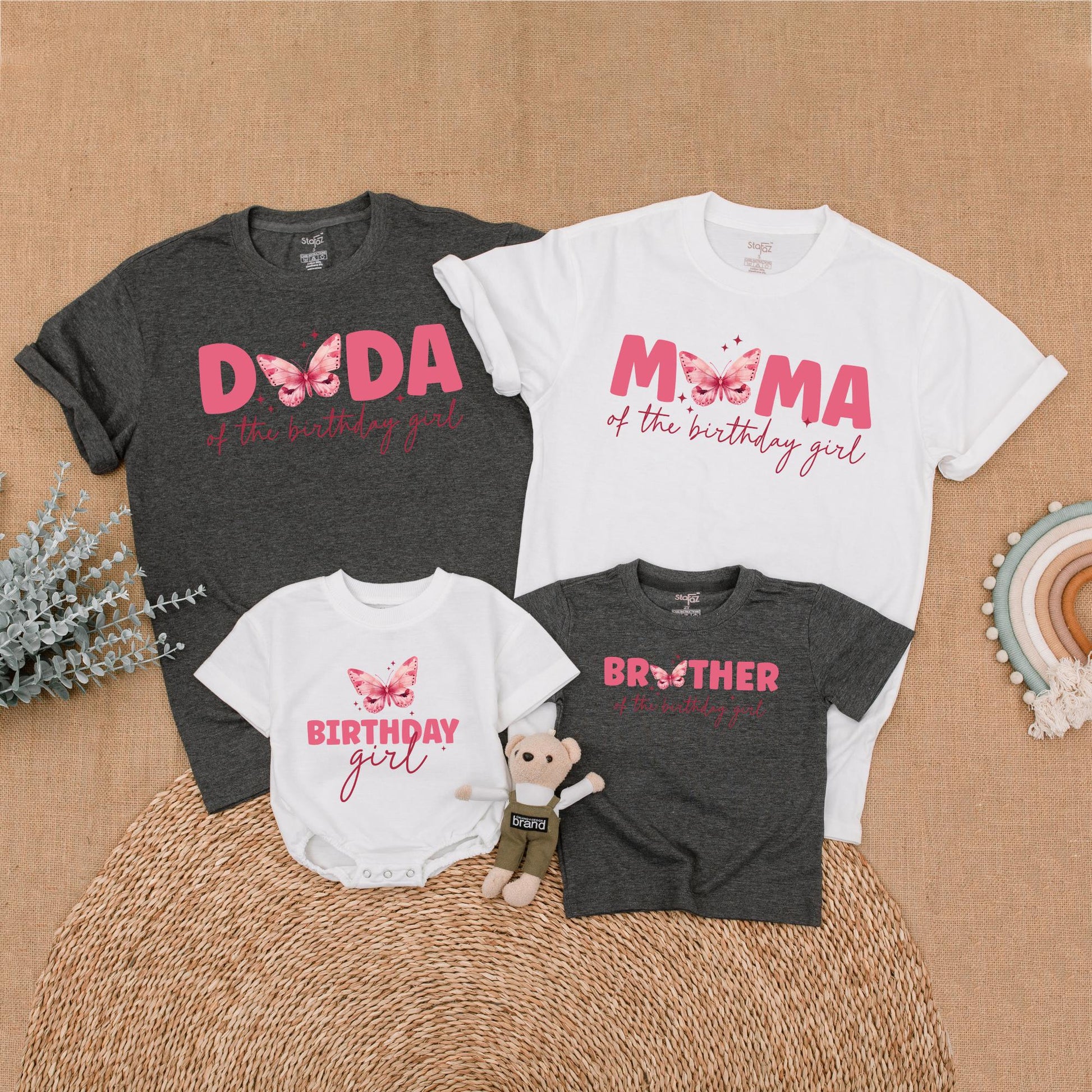 Butterfly Birthday Girl Matching Family Shirts Cute Outfit Baby Romper First Birthday Party Flutter Theme Matching Set Toddler Birthday Gift Idea