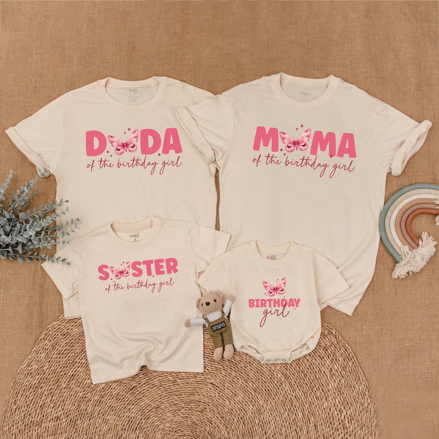 Butterfly Birthday Girl Matching Family Shirts Cute Outfit Baby Romper First Birthday Party Flutter Theme Matching Set Toddler Birthday Gift Idea