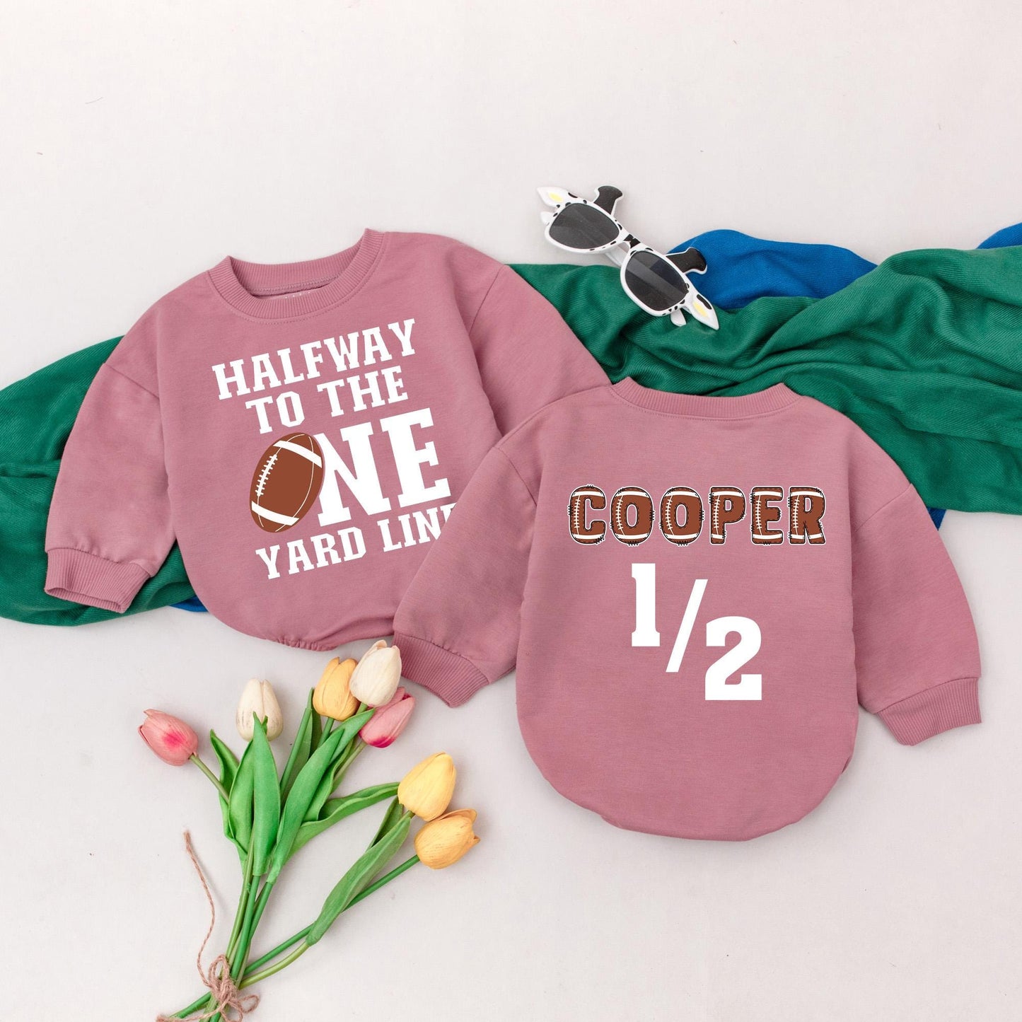 Personalized Halfway To The One Yard Line 6 Month Baby Romper Half Birthday Outfit Football Season Bodysuit Comfortable Infant Celebration Gift Idea
