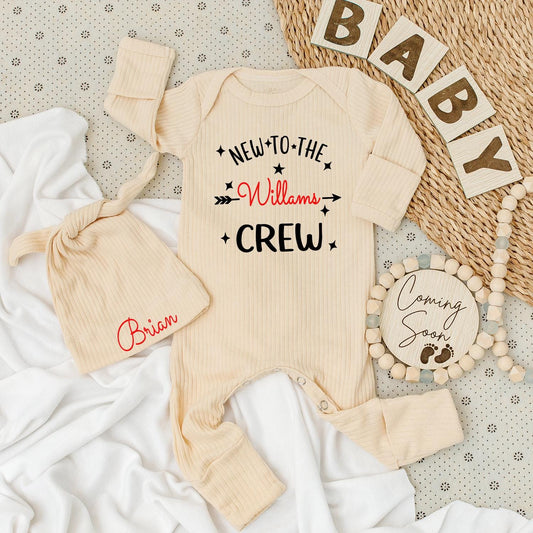 Personalized Baby New To The Williams Crew Bodysuit Brian Hat Set Welcome Family Announcement Outfit Soft Cotton Newborn Gift