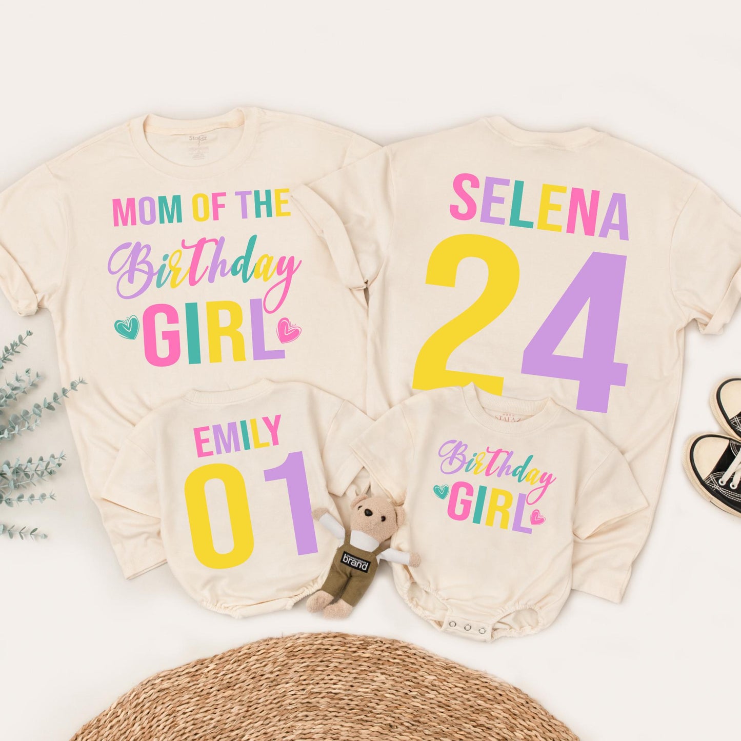 Birthday Girl Family Matching Shirts Mom Dad Colorful Celebration Outfits Fun Kids Birthday Party Tees