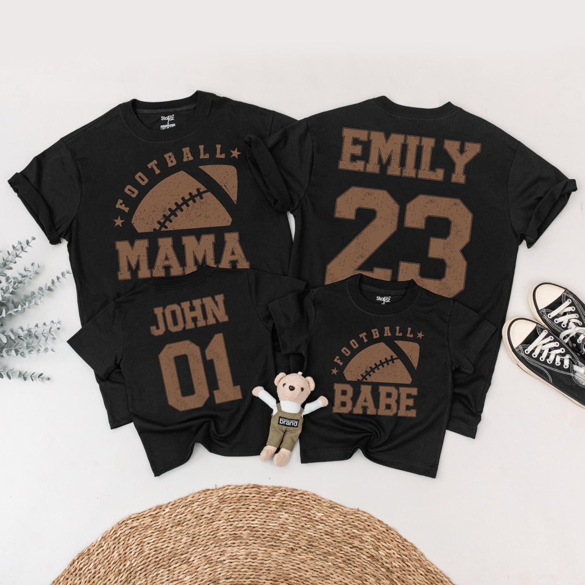 Vintage Football Babe Mama & Birthday Boy Family Matching Shirts Distressed Sports Style Custom Names