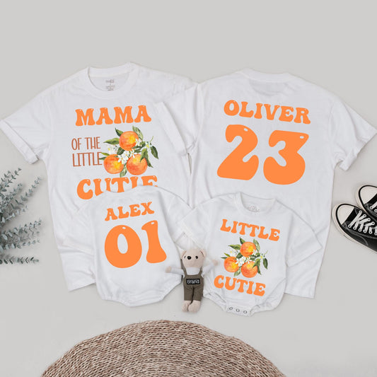 Little Cutie Orange Baby Outfit: Family Matching Shirts & Romper with Retro Floral Designs for Baby Shower & Newborn Gift - Cute & Personalized
