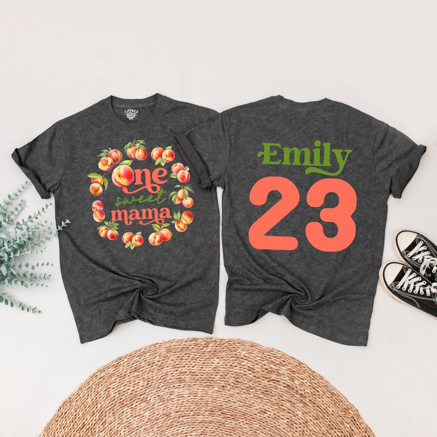 One Sweet Peach Matching Family Birthday Shirts Coordinating Mommy and Me Peach & Green Watercolor Wreath Outfit 1st Birthday