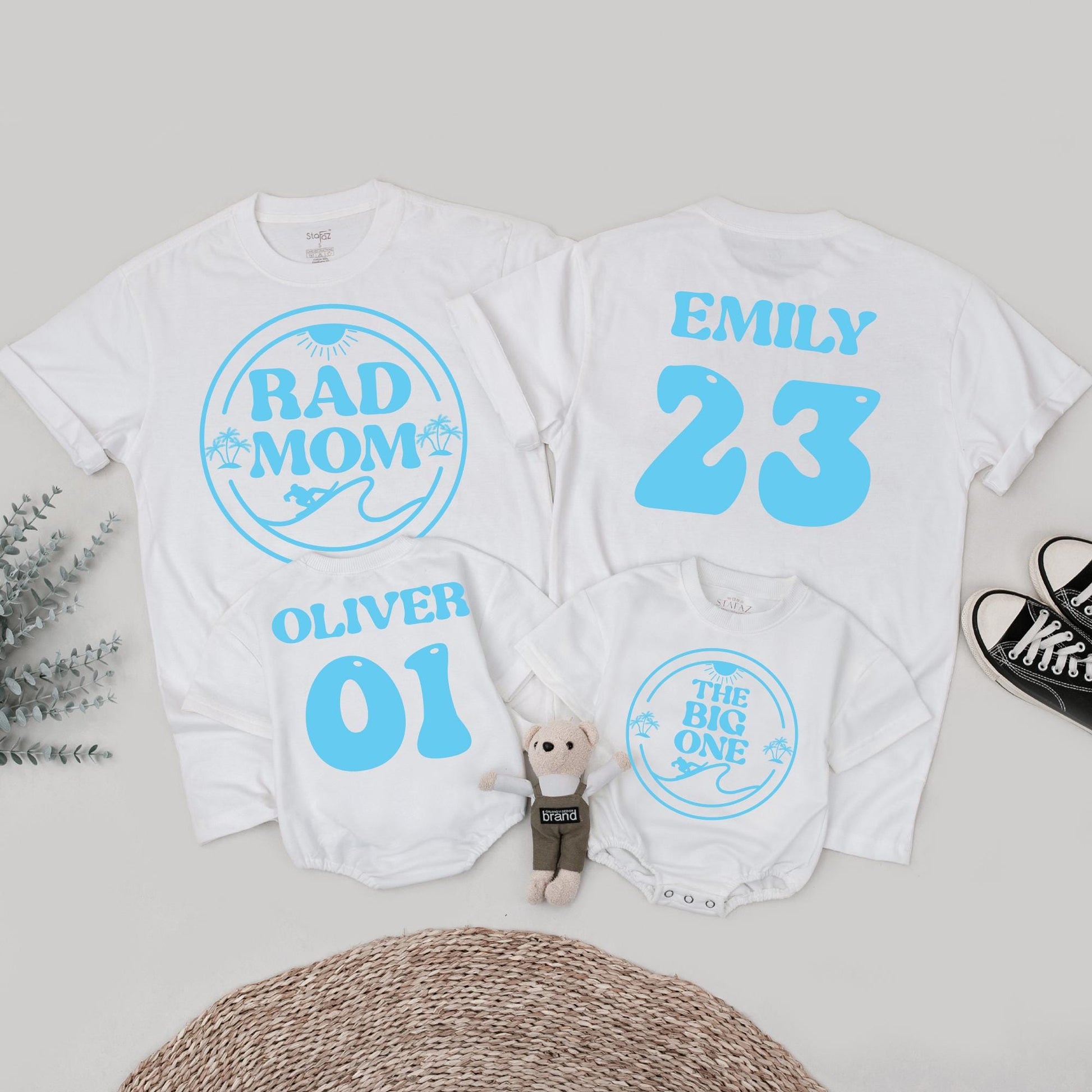 Rad Mom Surf Birthday Family Shirts: The Big One, Emily & Oliver Matching Outfits - Vintage Surf's Up Theme, 1st Birthday Surfer Celebration (137 chars)