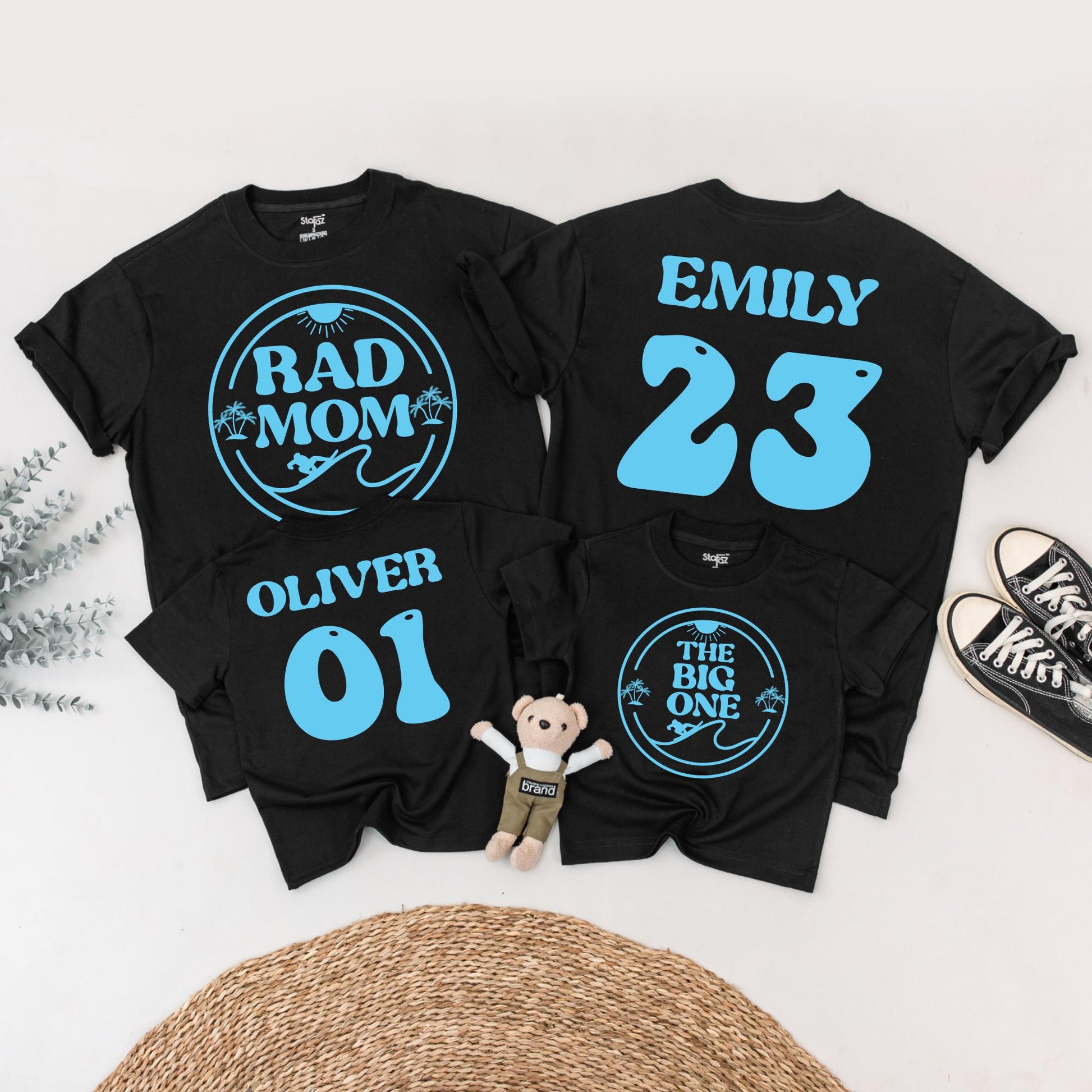 Rad Mom Surf Birthday Family Shirts: The Big One, Emily & Oliver Matching Outfits - Vintage Surf's Up Theme, 1st Birthday Surfer Celebration (137 chars)