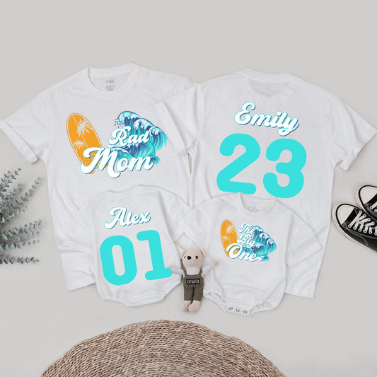 Surf Family Birthday Shirts Rad Mom The Big One 1st Birthday Outfit Toddler Boy Surfs Up Surfer Mommy and Me