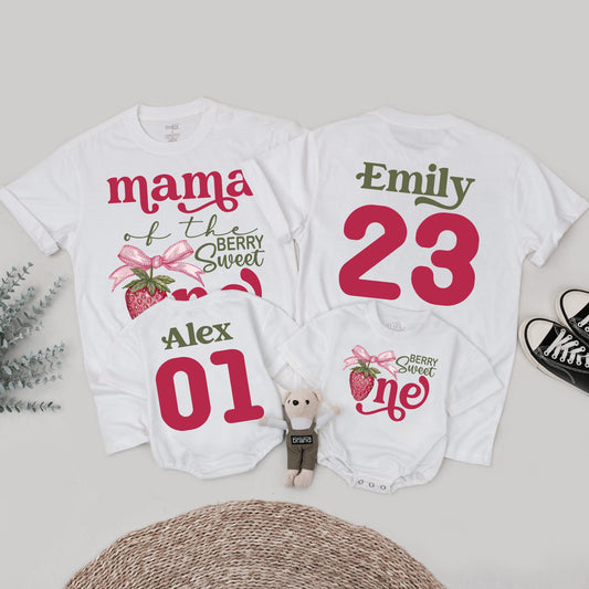 Berry Sweet One Family Matching Strawberry Birthday Shirts Mama Papa Daddy Mommy 1st Birthday Party Theme Red Green Cotton