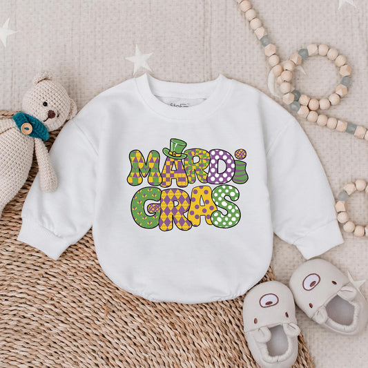 Mardi Gras Baby Romper Sweatshirt Cute Baby Girl Outfit Newborn Bodysuit Infant Clothes Festive Fleur-de-lis Design Comfortable Cotton