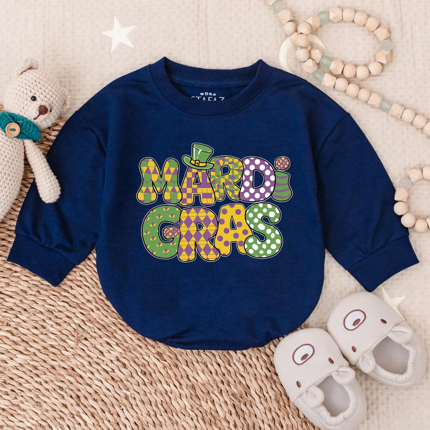 Mardi Gras Baby Romper Sweatshirt Cute Baby Girl Outfit Newborn Bodysuit Infant Clothes Festive Fleur-de-lis Design Comfortable Cotton