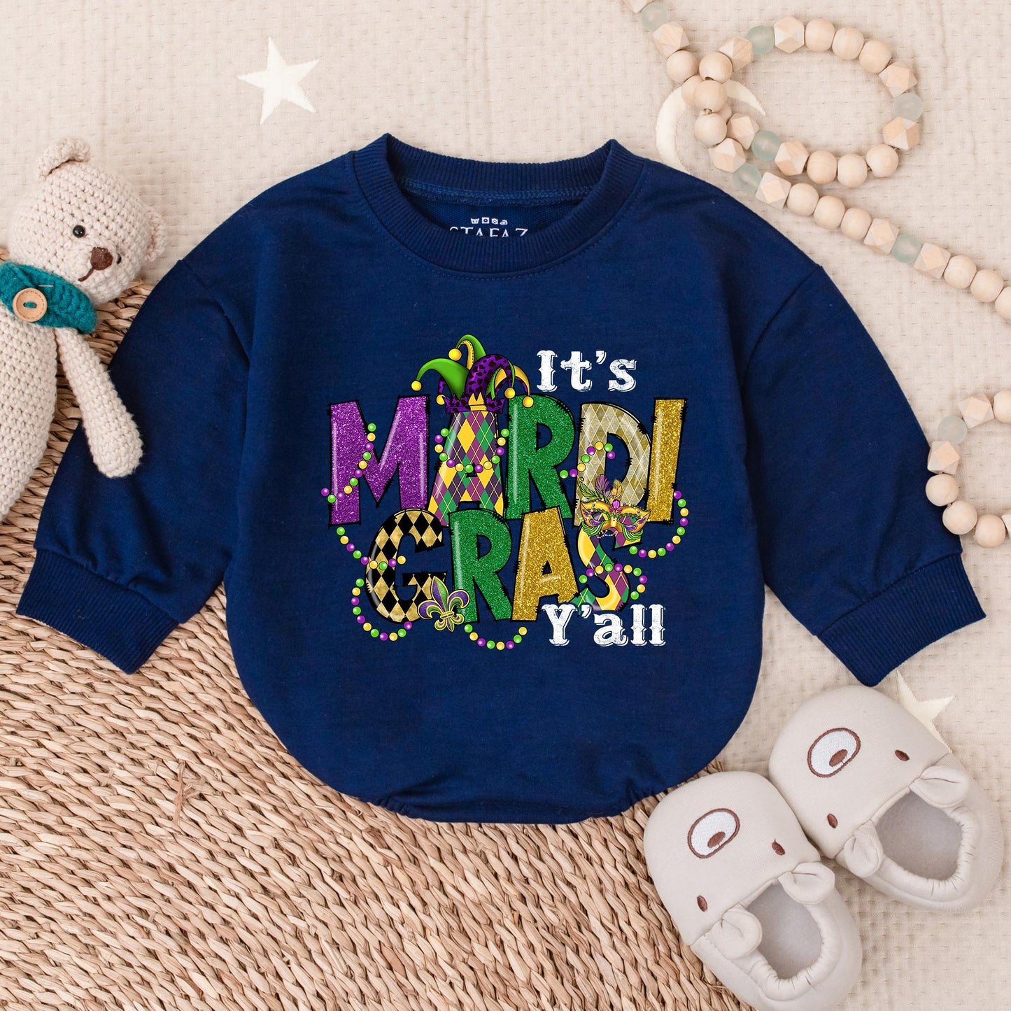 Mardi Gras Y'all Baby Romper Sweatshirt Festive Infant Girl Outfit Comfortable Holiday Bodysuit Cute Newborn Clothes First Celebration Gift