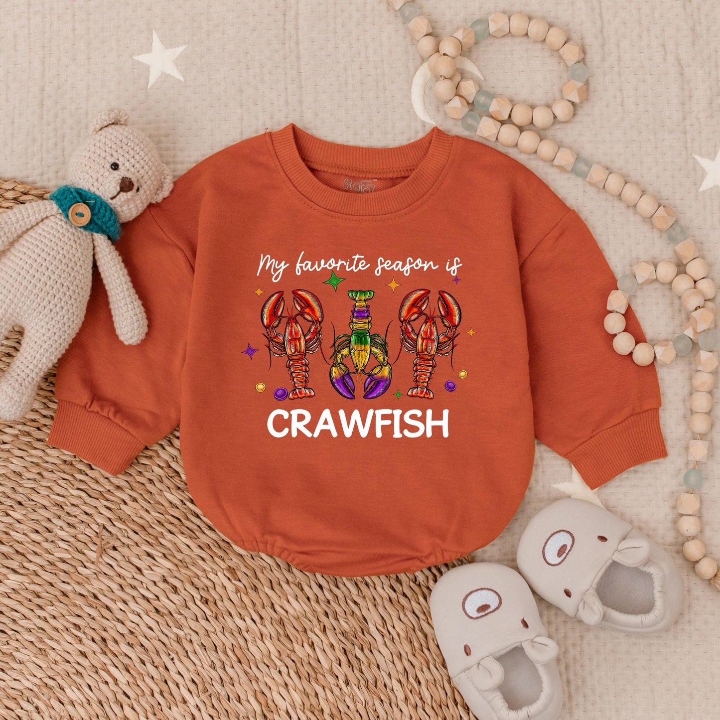 Mardi Gras Crawfish Baby Bubble Romper Festive Baby Girl Outfit Newborn Infant Clothes Holiday Vibes King Cake Celebration