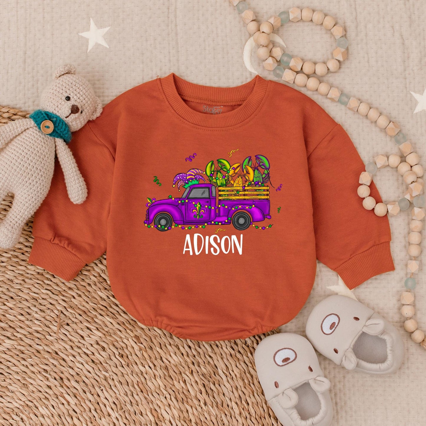 Custom Mardi Gras Crawfish Baby Bubble Romper Festive Baby Boy Outfit Newborn Bodysuit Infant Clothes Fun Celebration