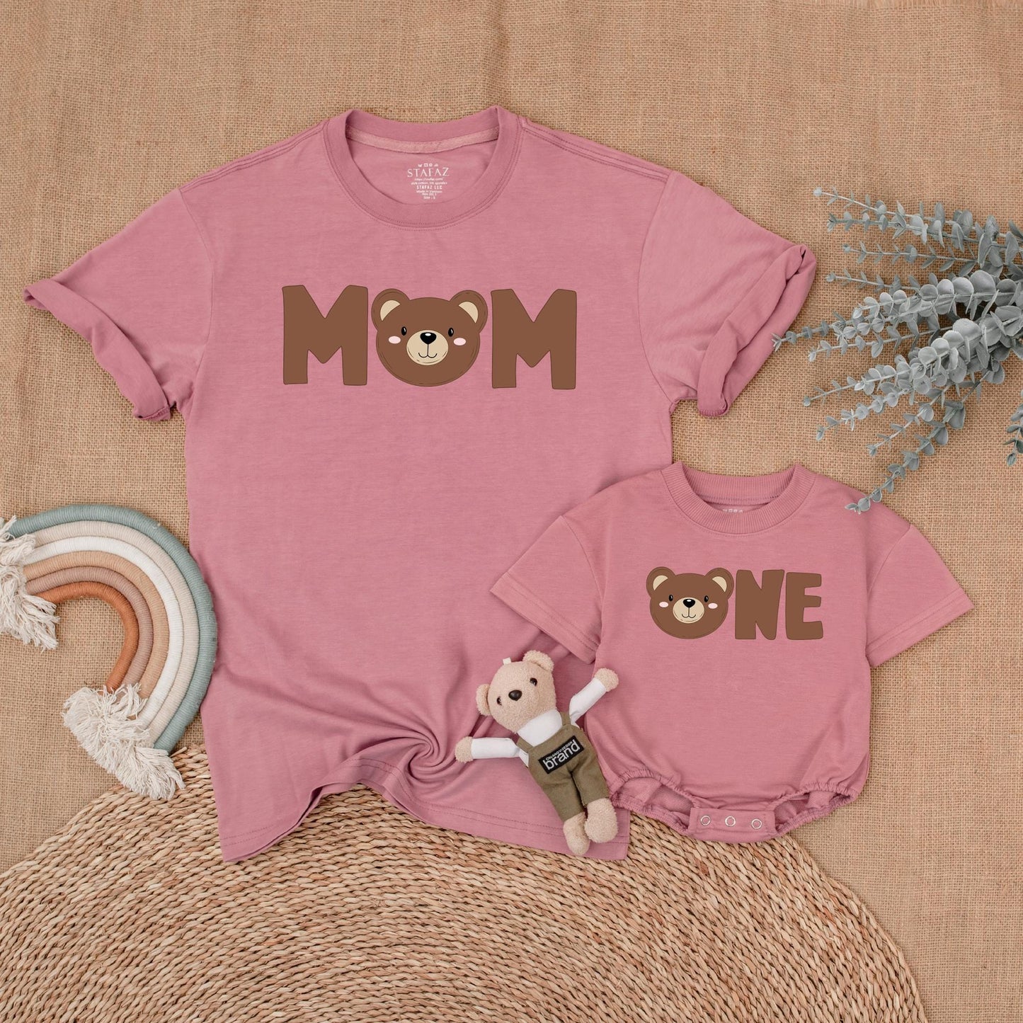 Matching Bear First Birthday Family Shirts Little Bear Birthday Girl Boy Outfit 1st Birthday Celebration Mom Dad Soft Cotton Bubble Romper