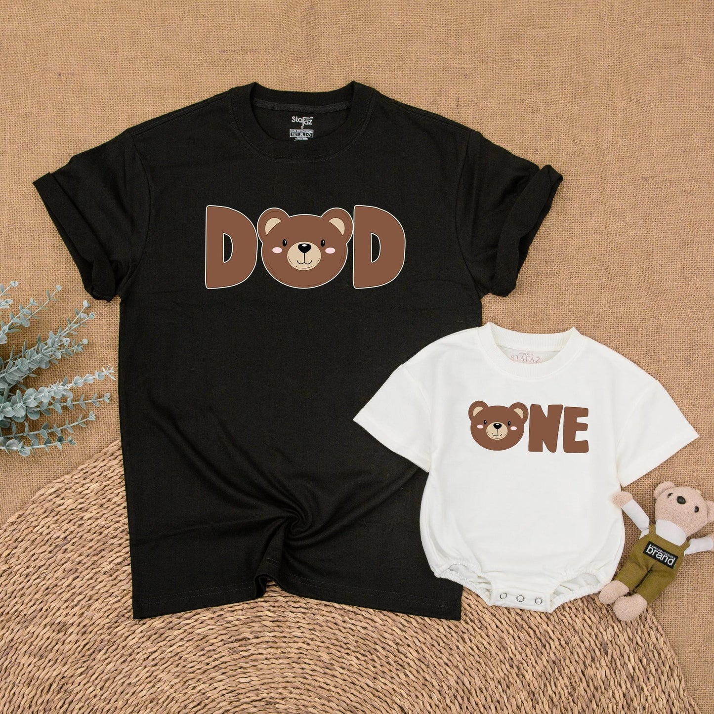 Matching Bear First Birthday Family Shirts Little Bear Birthday Girl Boy Outfit 1st Birthday Celebration Mom Dad Soft Cotton Bubble Romper