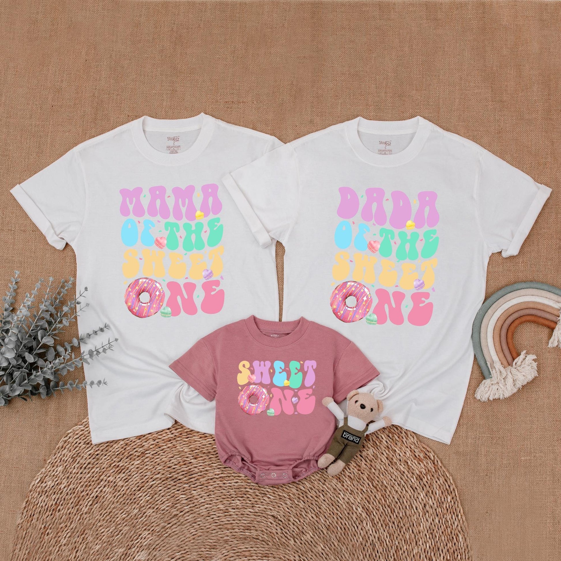 Sweet One Donut Birthday Family Shirts Matching Donut 1st Birthday Outfits for Birthday Girl Bubble Romper Gift