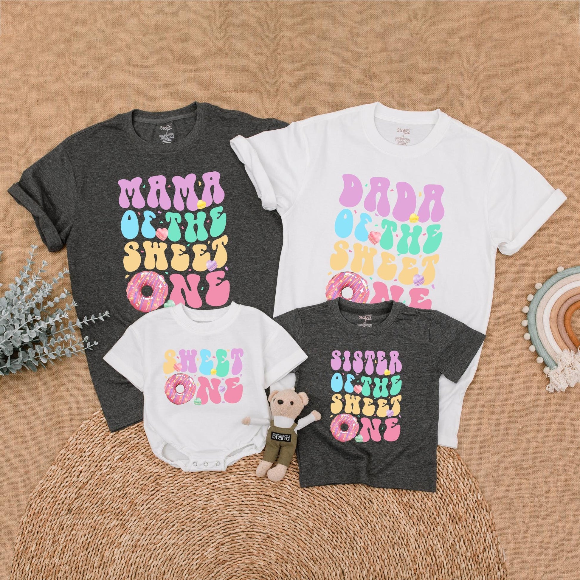 Sweet One Donut Birthday Family Shirts Matching Donut 1st Birthday Outfits for Birthday Girl Bubble Romper Gift
