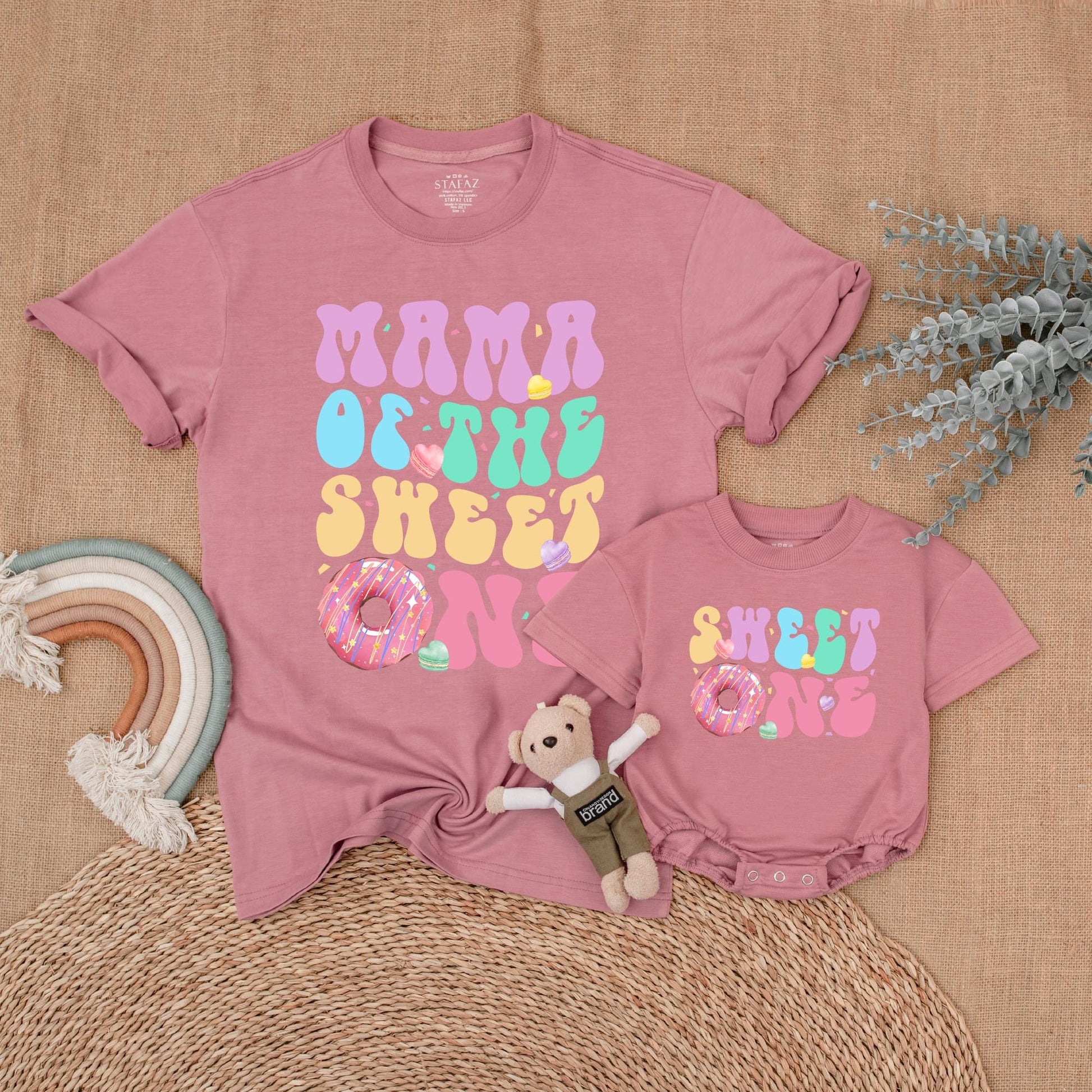 Sweet One Donut Birthday Family Shirts Matching Donut 1st Birthday Outfits for Birthday Girl Bubble Romper Gift