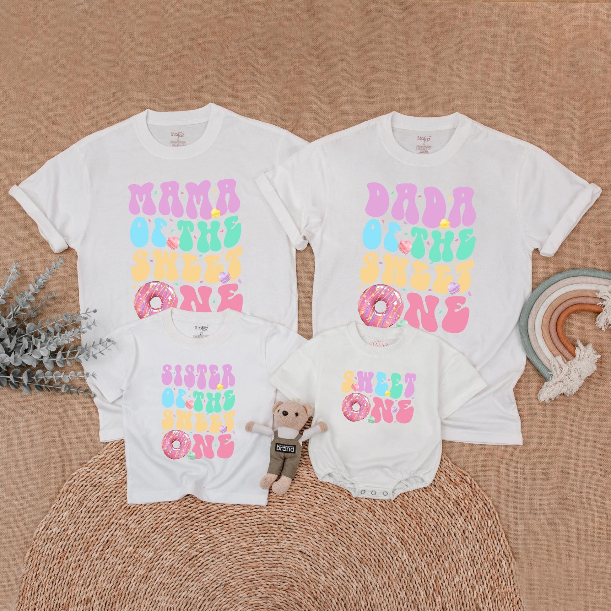 Sweet One Donut Birthday Family Shirts Matching Donut 1st Birthday Outfits for Birthday Girl Bubble Romper Gift