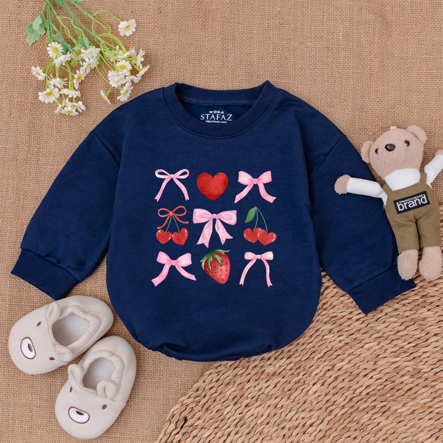 Valentine Coquette Heart Romper Sweatshirt Baby Girl Outfit, Valentine's Day Gift, Coquette Bows, Baby Shower Gifts, Newborn Clothes