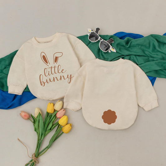Little Bunny Baby Romper Retro Easter Day Bodysuit First Easter Outfit Baby Shower Gift Bubble Romper