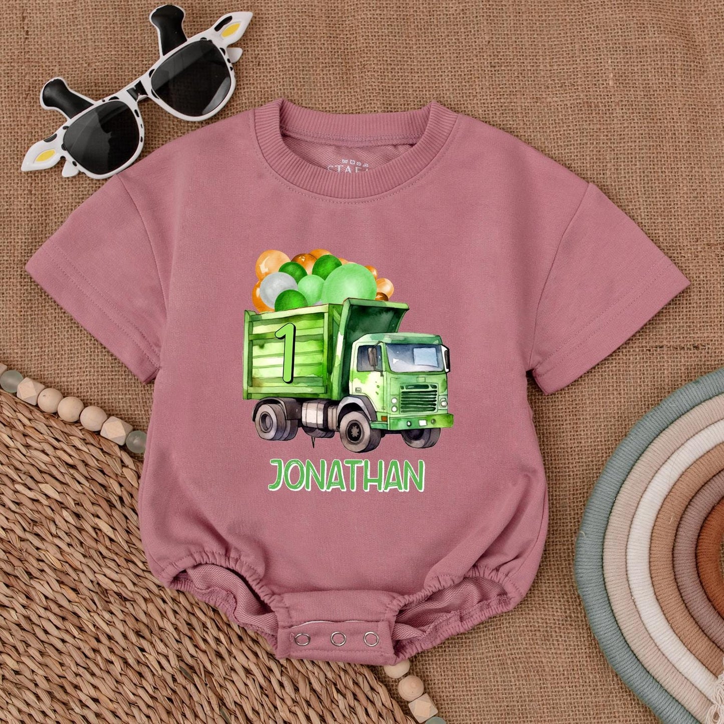 Personalized Garbage Truck Baby Romper - Truck Driver Outfit Newborn Bodysuit for Baby Boy - Trash Truck Gift, Baby Shower