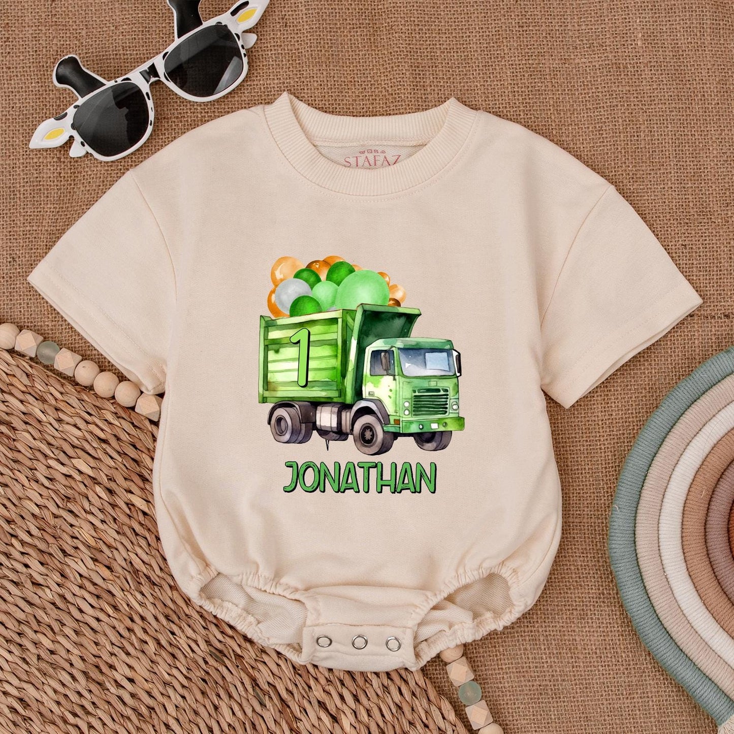 Personalized Garbage Truck Baby Romper - Truck Driver Outfit Newborn Bodysuit for Baby Boy - Trash Truck Gift, Baby Shower