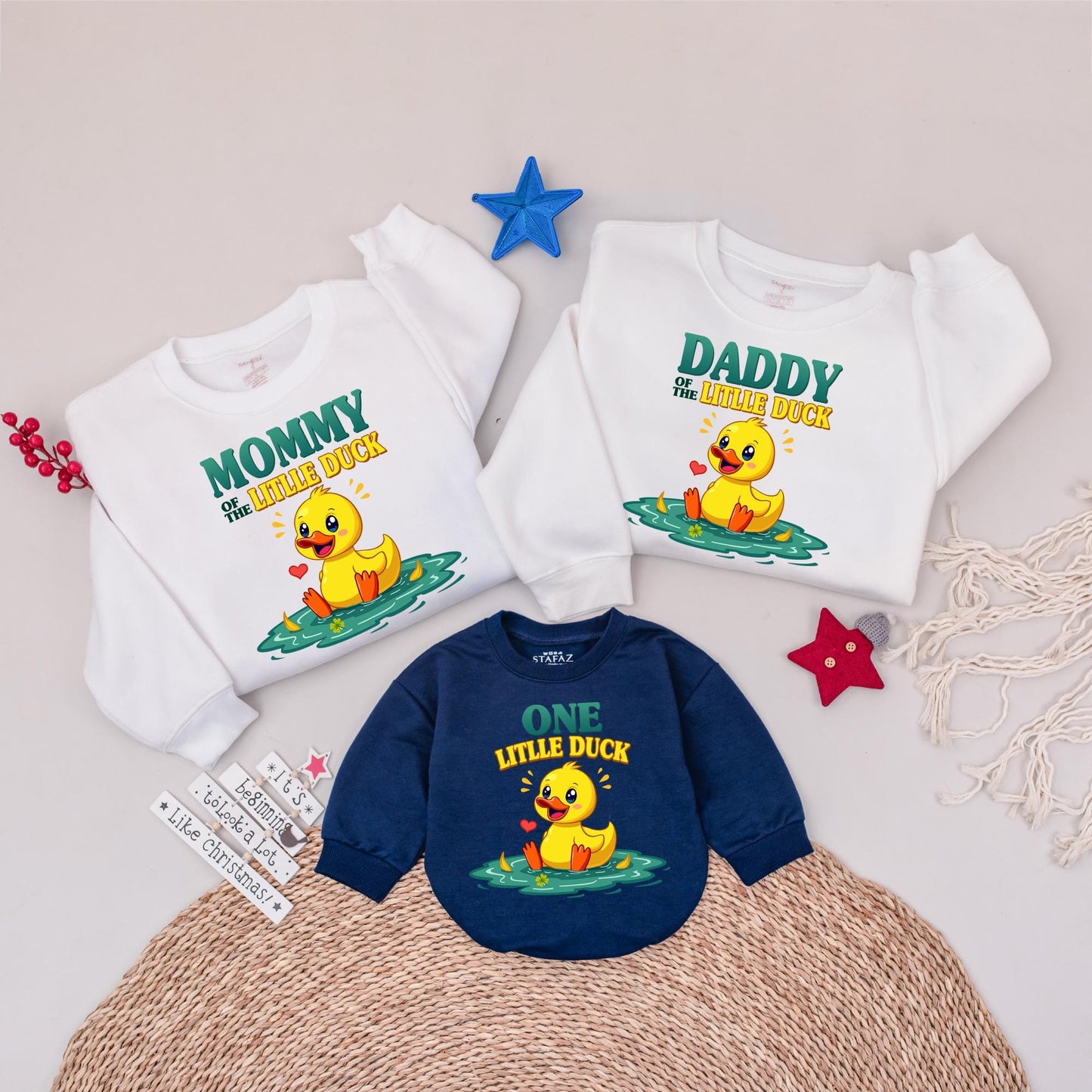 One Little Duck Birthday Sweatshirt Matching Family Outfits for a "Ducky" First Birthday Party Boy Baby Bodysuit Mommy and Me