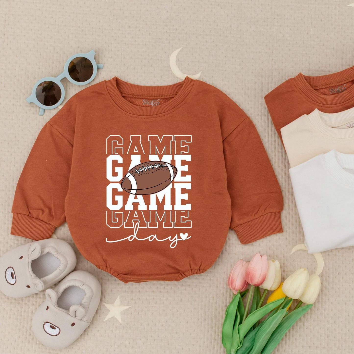 Gameday Football Baby Boy Bubble Romper - Daddy's Little Player Newborn Outfit Baby Boy Clothes Gift - Football Bodysuit