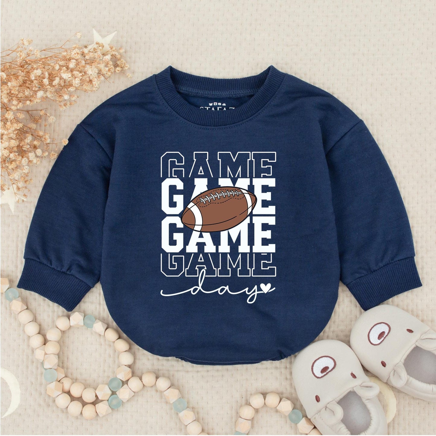Gameday Football Baby Boy Bubble Romper - Daddy's Little Player Newborn Outfit Baby Boy Clothes Gift - Football Bodysuit