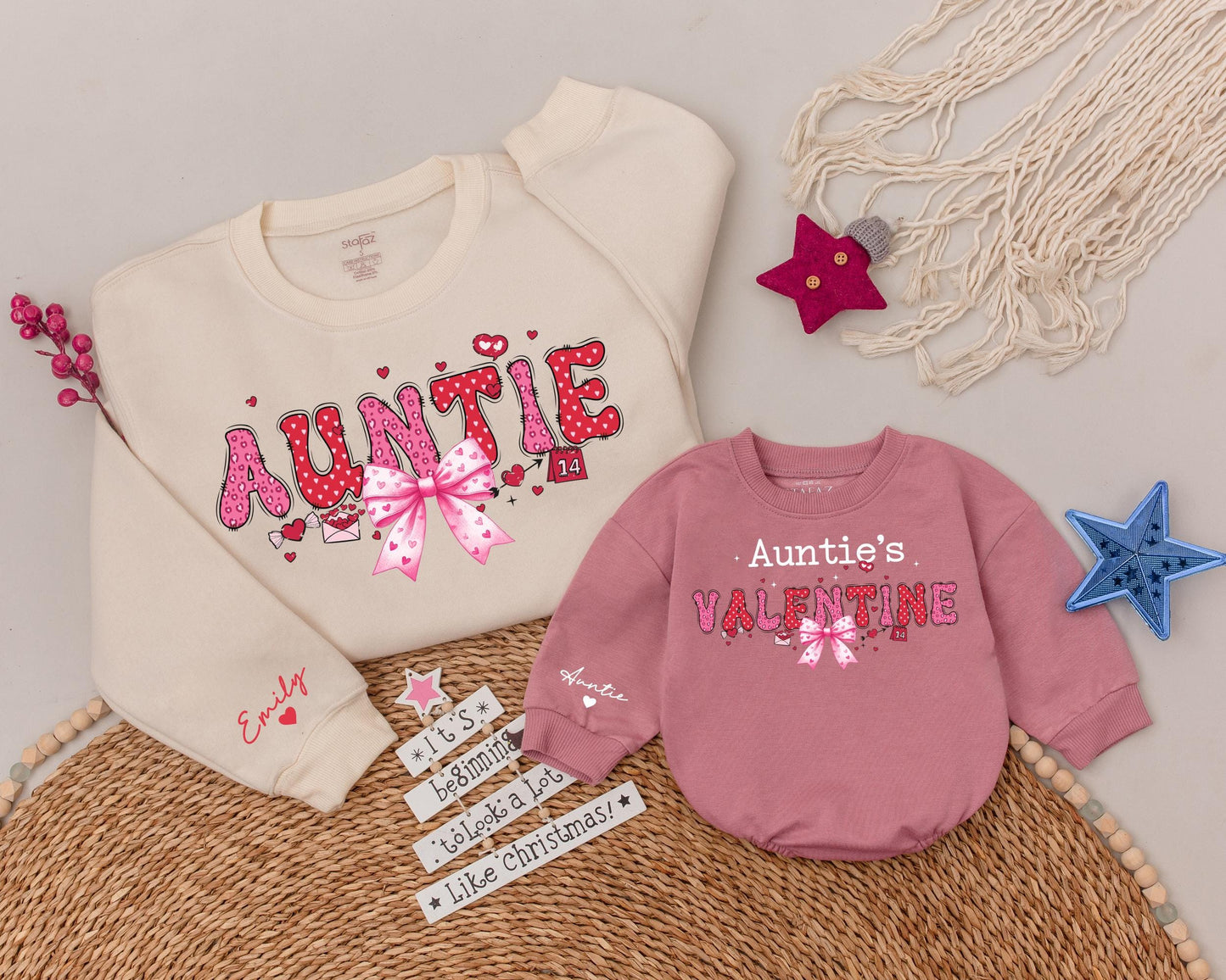 Auntie's Valentine Sweatshirt with Hearts & Pink Leopard Bubble Letters - Cute Aunt Niece Gift
