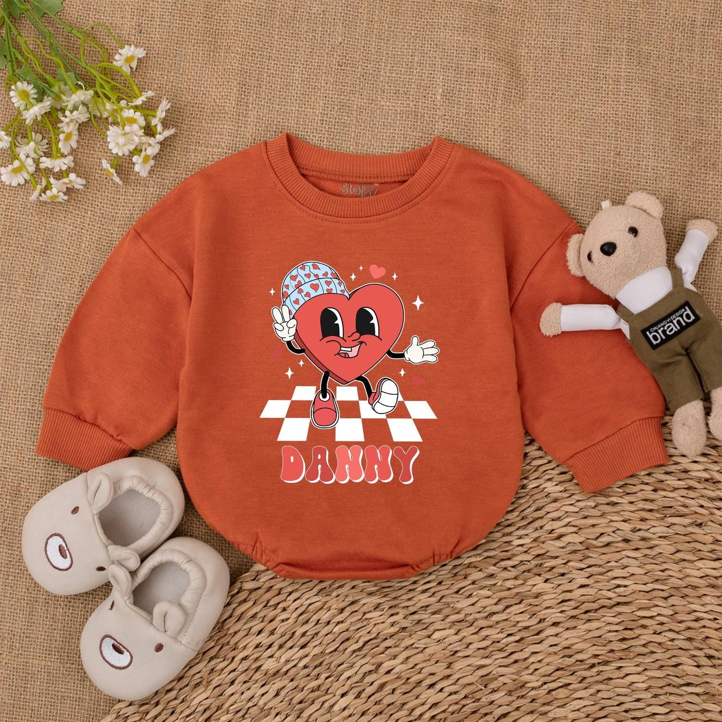 Personalized Valentine Heart Baby Romper My 1st Valentine Outfit Retro Baby Girl Clothes Valentine Day Gifts for Newborns