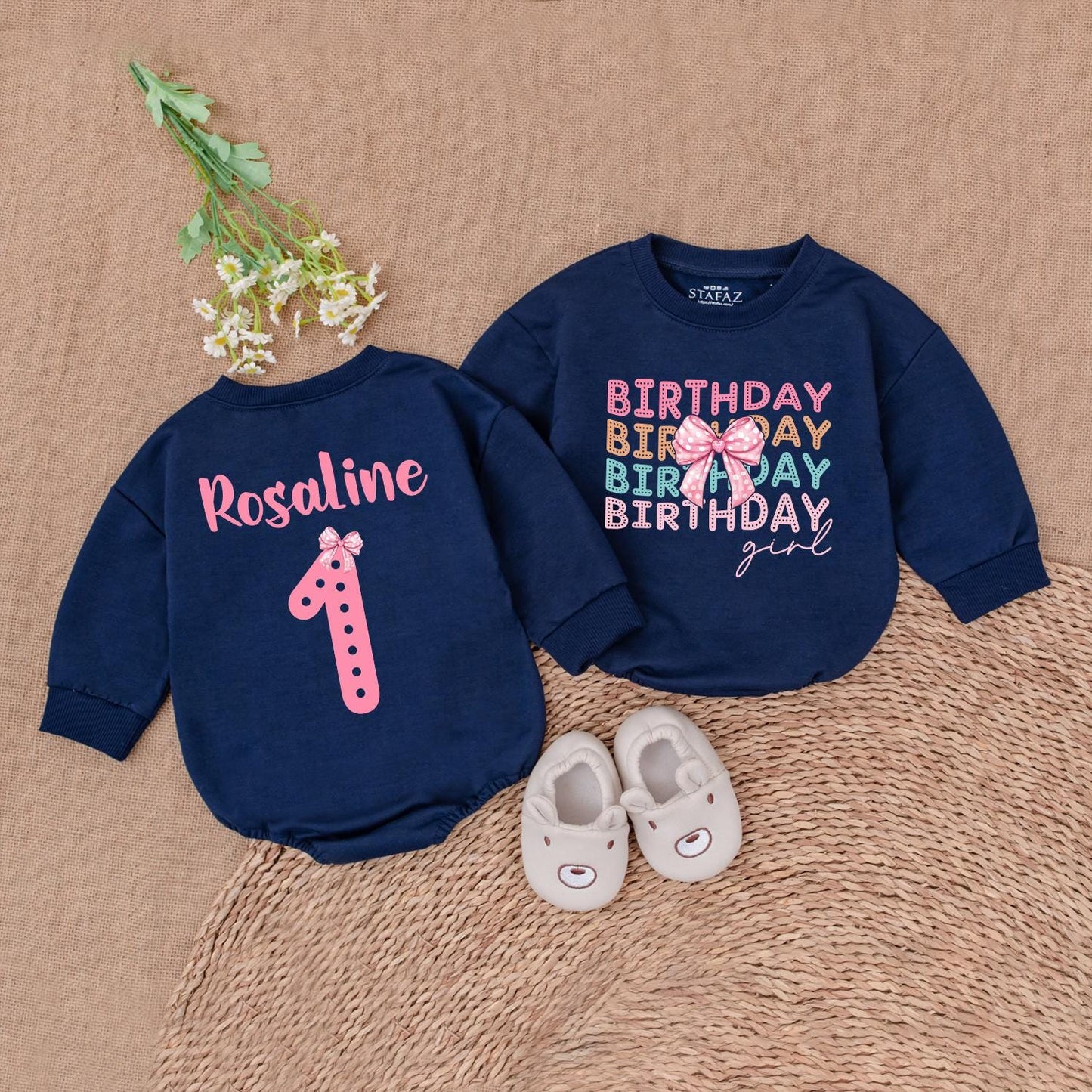 Birthday Girl Romper Pink Bow Baby Bodysuit Adorable 1st Birthday Outfit Girl Gifts Soft Cotton Clothes